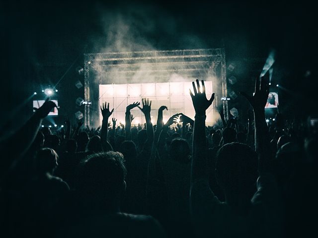Imagen de un concierto con gente con los brazos en alto